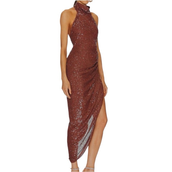 NWT IN THE MOOD FOR LOVE MARISSA HALTER NECK COCKTAIL DRESS IN  CHOCOLATE $710 - Picture 4 of 10